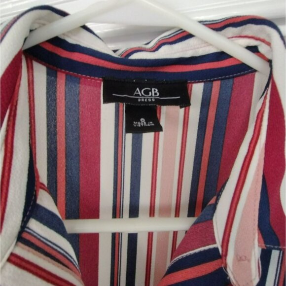 AGB Tie-Front Shirt Dress, Size 6, Striped Red Blue Cream, July 4th Patriotic - Picture 6 of 6